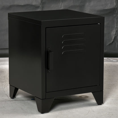 Nightstand, Side Table with Adjustable Shelf, Door, Bedside Table for Bedroom, Living Room, Metal, Black, 50 x 40 x 47.5 cm