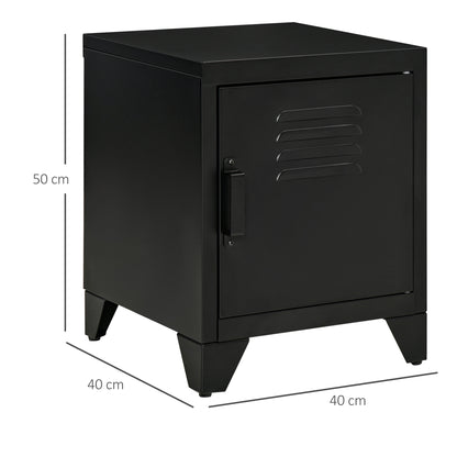 Nightstand, Side Table with Adjustable Shelf, Door, Bedside Table for Bedroom, Living Room, Metal, Black, 50 x 40 x 47.5 cm