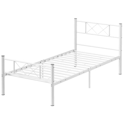Bed Frame for Mattress 200 x 90 cm, Bedstead 88 cm High Single Bed Frame made of steel, for bedroom guest room, White
