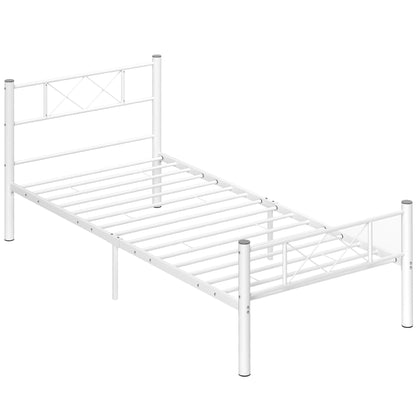 Bed Frame for Mattress 200 x 90 cm, Bedstead 88 cm High Single Bed Frame made of steel, for bedroom guest room, White
