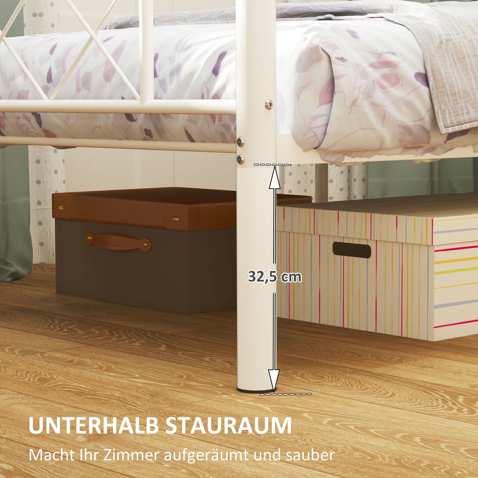 Bed Frame for Mattress 200 x 90 cm, Bedstead 88 cm High Single Bed Frame made of steel, for bedroom guest room, White