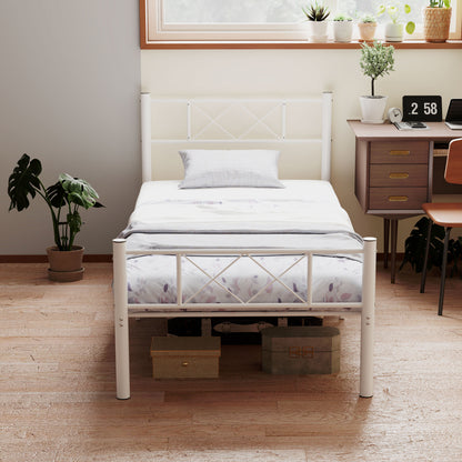 Bed Frame for Mattress 200 x 90 cm, Bedstead 88 cm High Single Bed Frame made of steel, for bedroom guest room, White