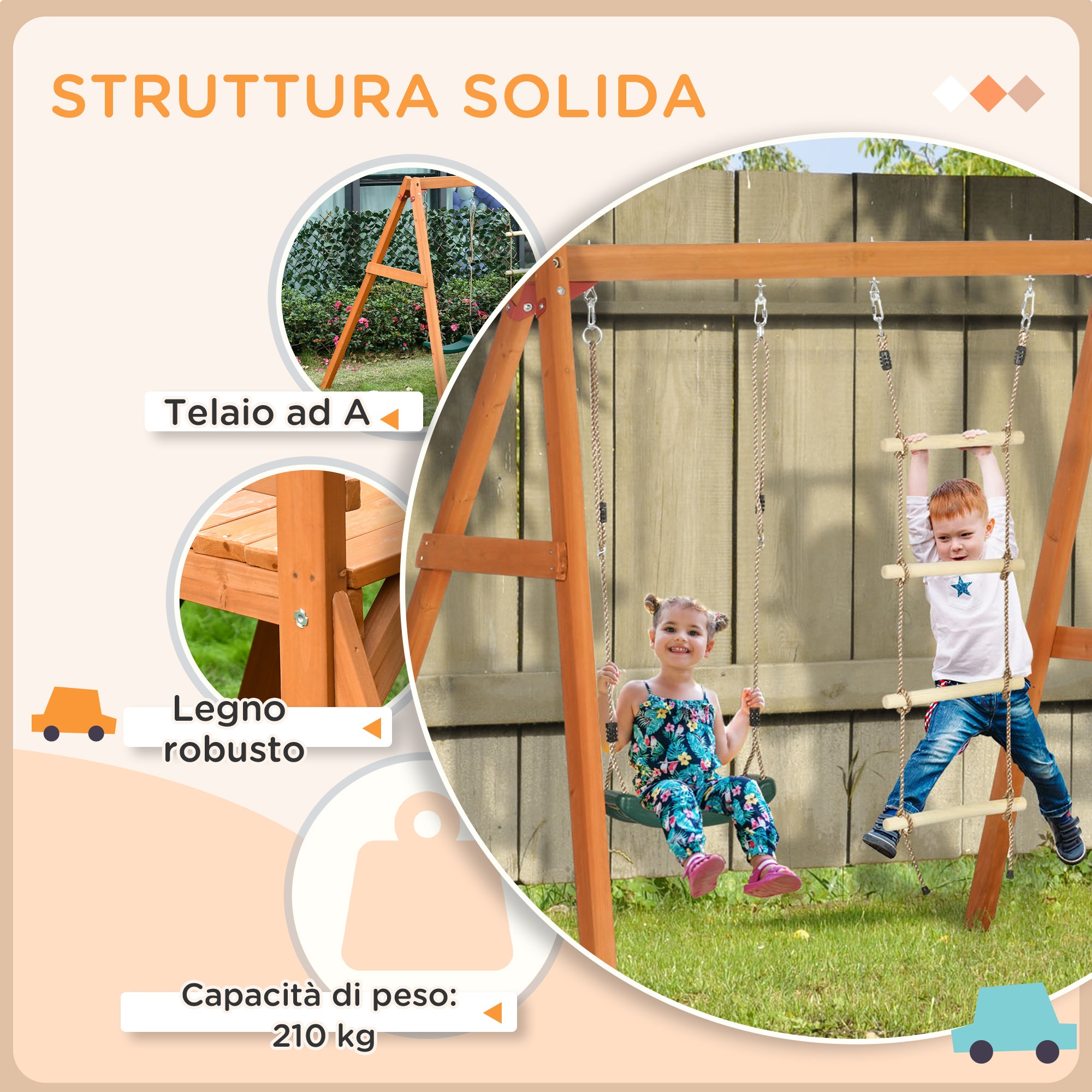 3 in 1 Set with Slide, Garden Swing, and Rope Ladder, Outdoor Playset for Children Ages 3-8, Wooden Structure, Green