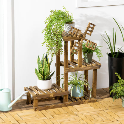 Outdoor Plant Shelf with 4 Display Spaces, Garden and Home Plant Stand with Windmill Decoration, 76x30x90cm