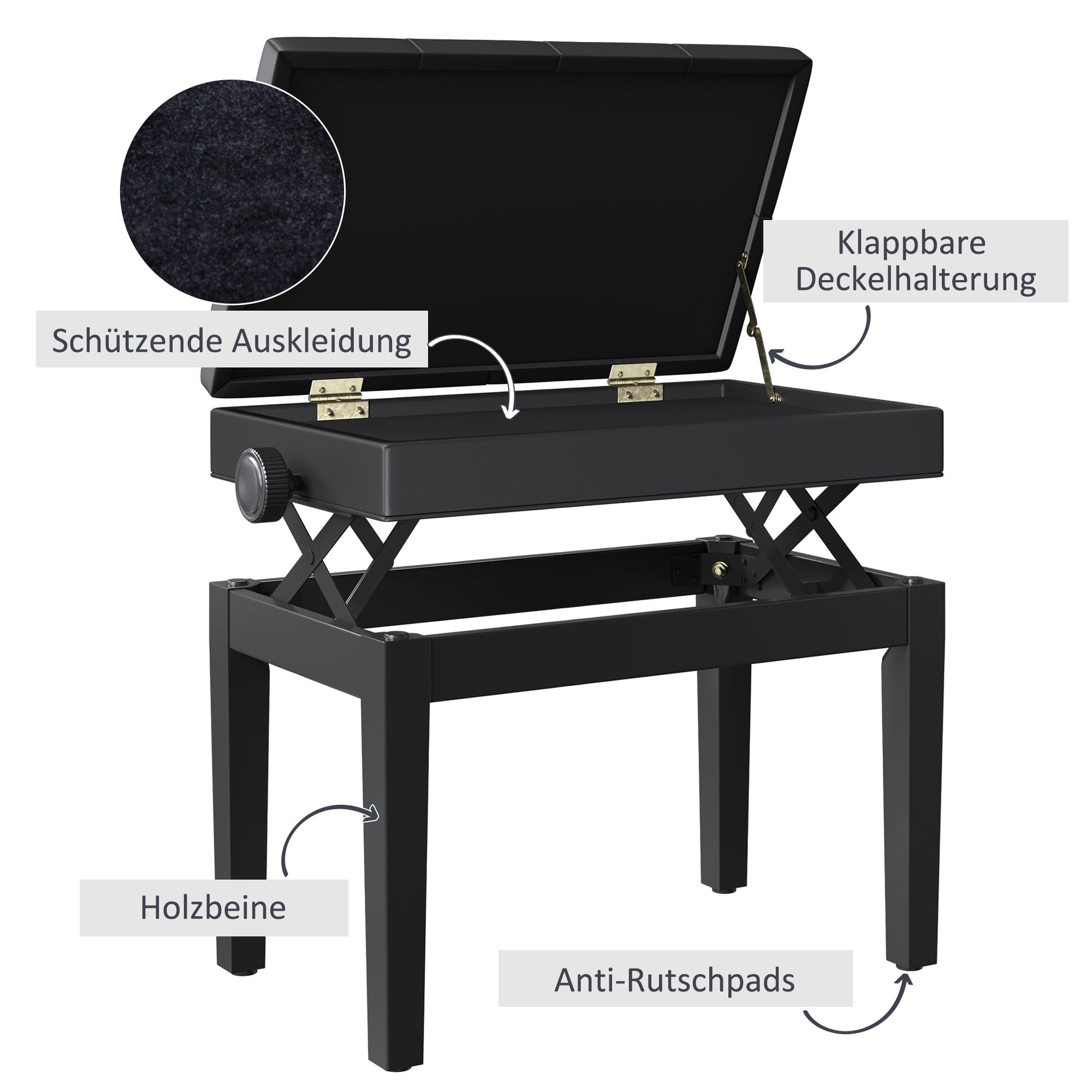 Piano Bench Keyboard Bench Piano Stool Stool with Storage Space Height Adjustable 54.5 x 33 x 48-58 cm