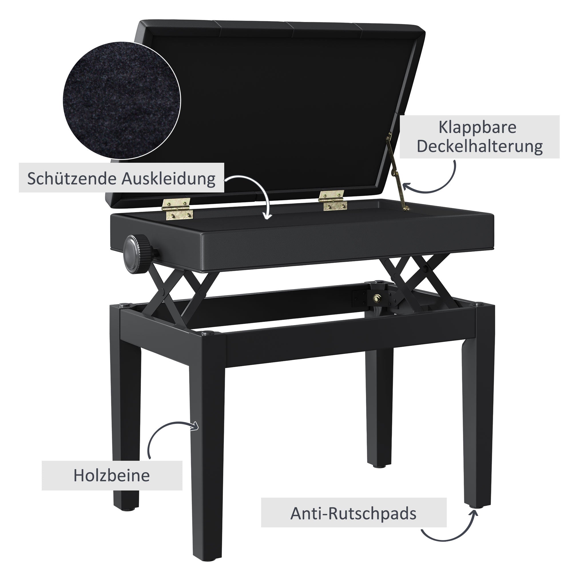 Piano Bench Keyboard Bench Piano Stool Stool with Storage Space Height Adjustable 54.5 x 33 x 48-58 cm