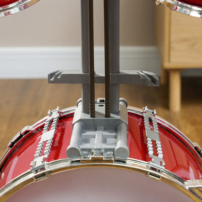 Kids Drum Set with Drum Throne for Children 3+ Years with Drums Bass Drum Cymbal Pedal and Drumsticks 68.5x37x84 cm Red