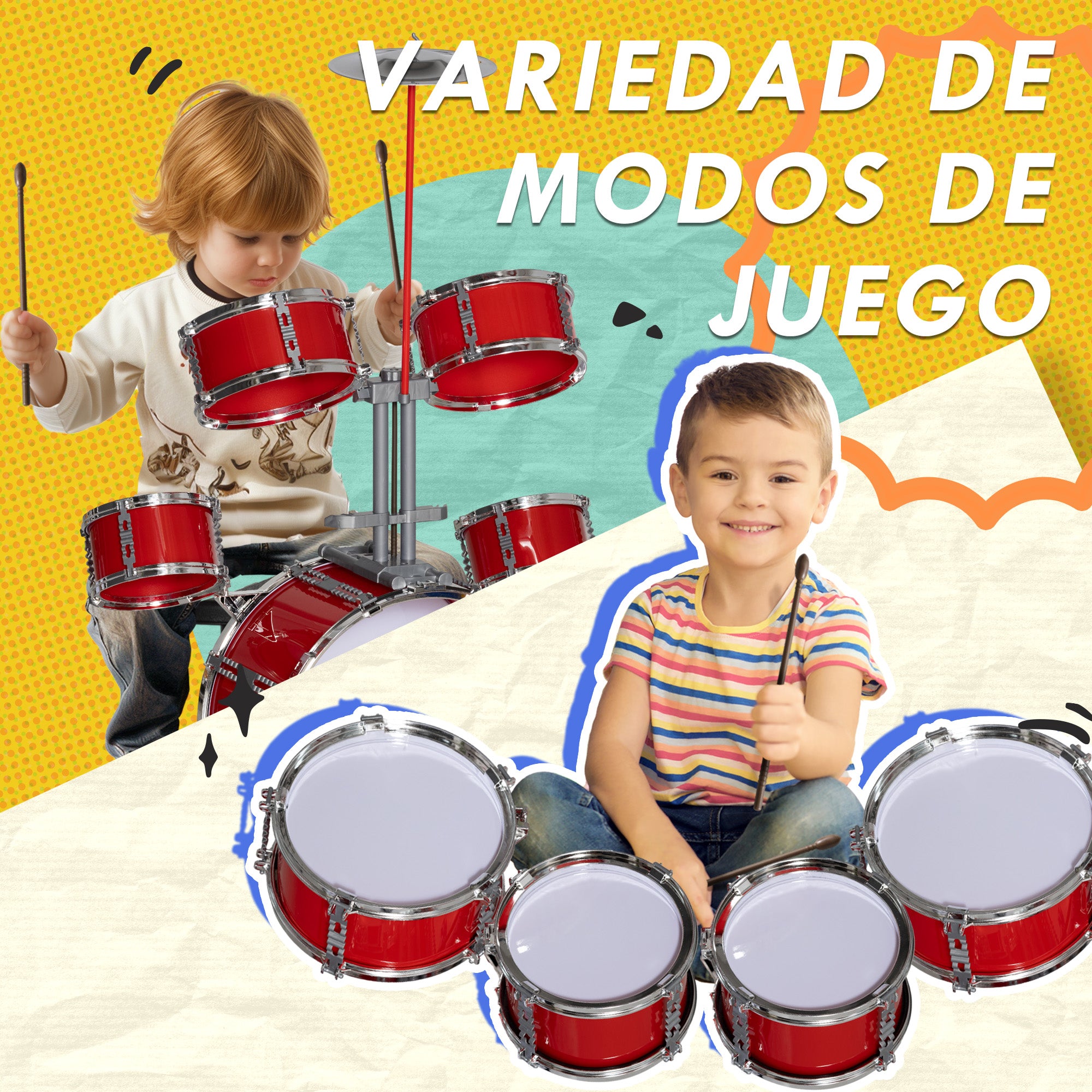 Kids Drum Set with Drum Throne for Children 3+ Years with Drums Bass Drum Cymbal Pedal and Drumsticks 68.5x37x84 cm Red