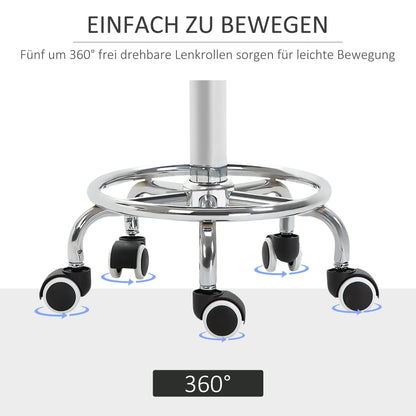 Rolling Stool Adjustable Work Stool with Foot Ring, Swivel Salon Stool Rolling Stool with Wheels Faux Leather Black Ø42 x 50-64 cm