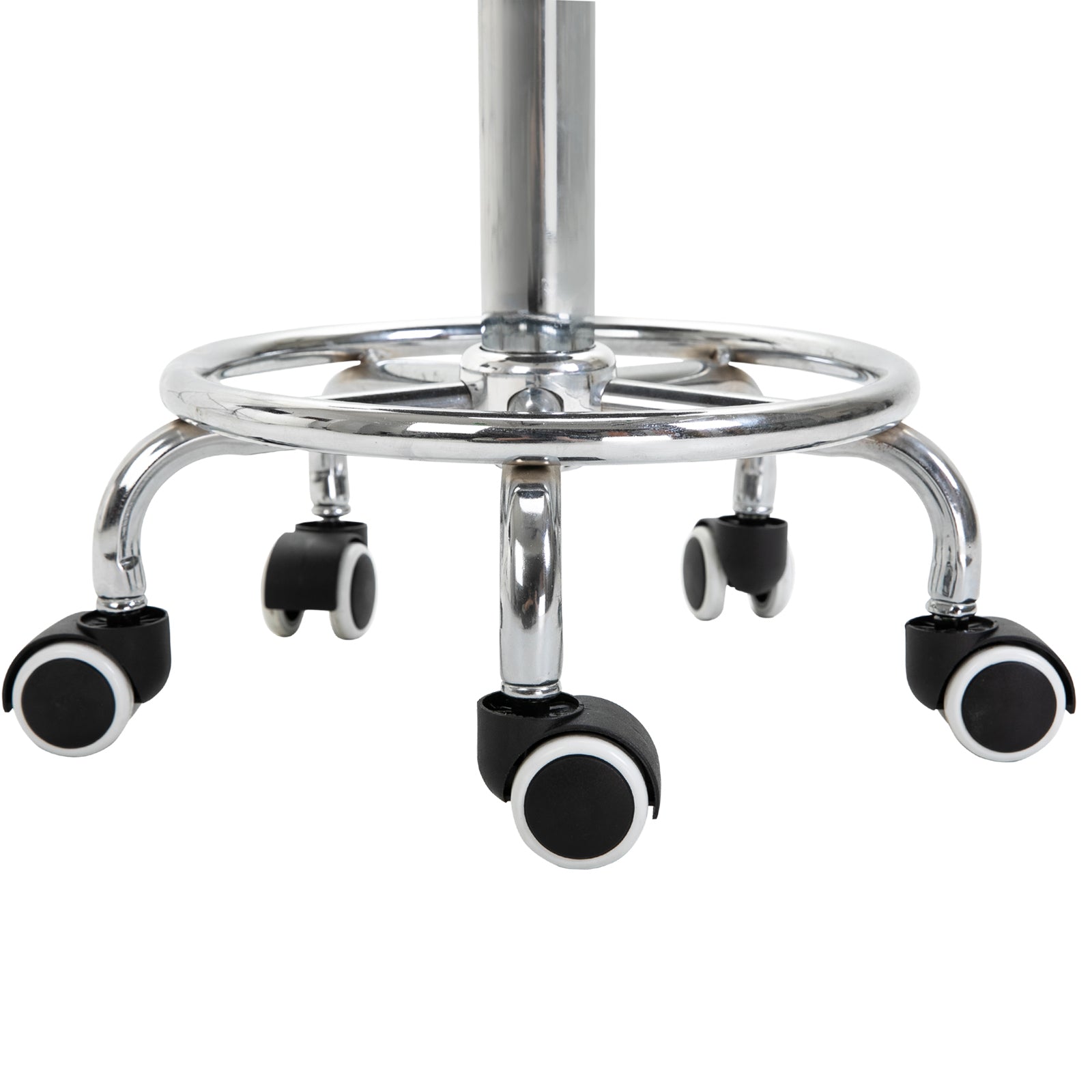 Rolling Stool Adjustable Work Stool with Foot Ring, Swivel Salon Stool Rolling Stool with Wheels Faux Leather Black Ø42 x 50-64 cm