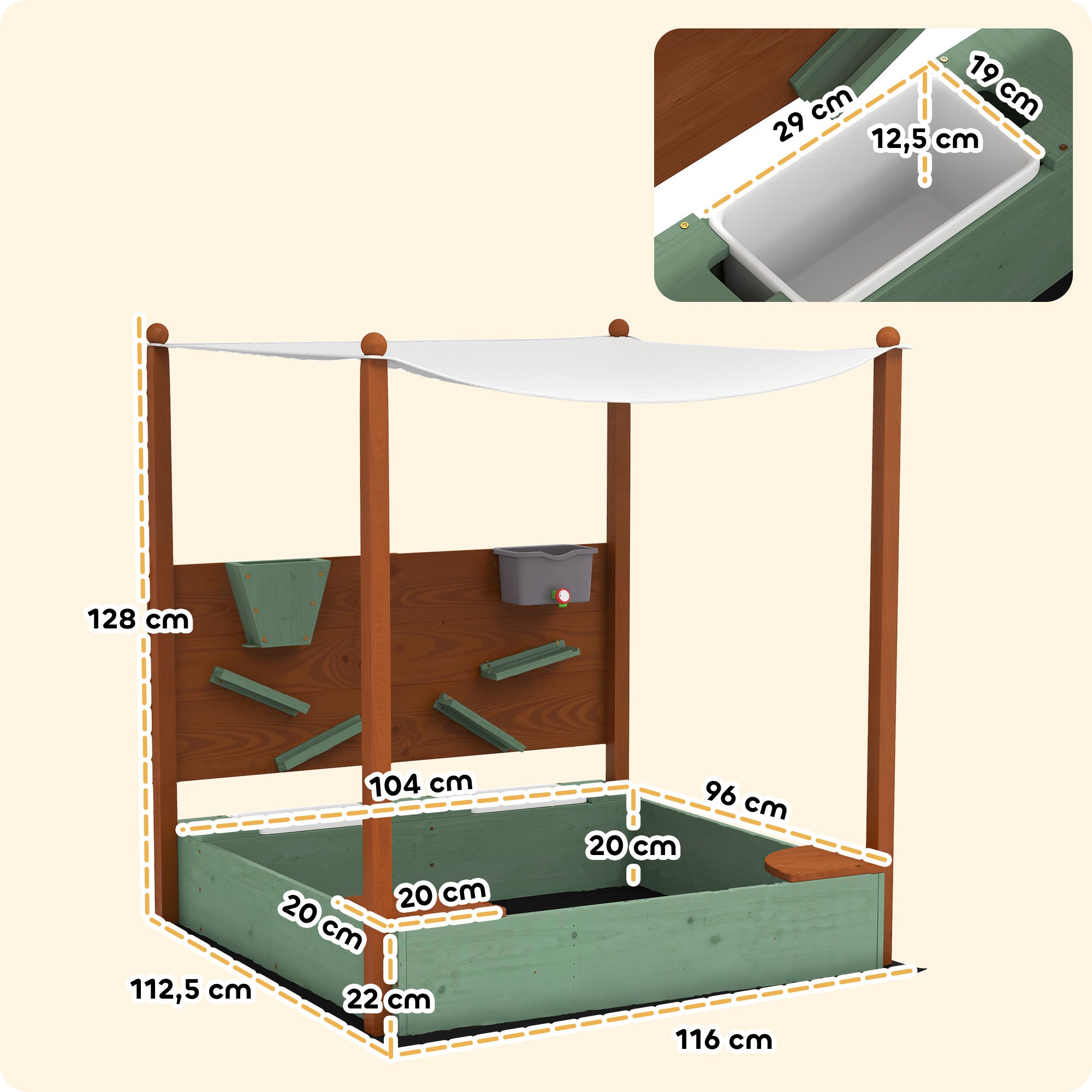 Sandbox with Cover 116 x 112.5 cm Made of Impregnated Solid Wood Children's Sandbox with Benches Ground Cover Sand Toys, Sandpit for Outdoor Terrace Balcony Garden
