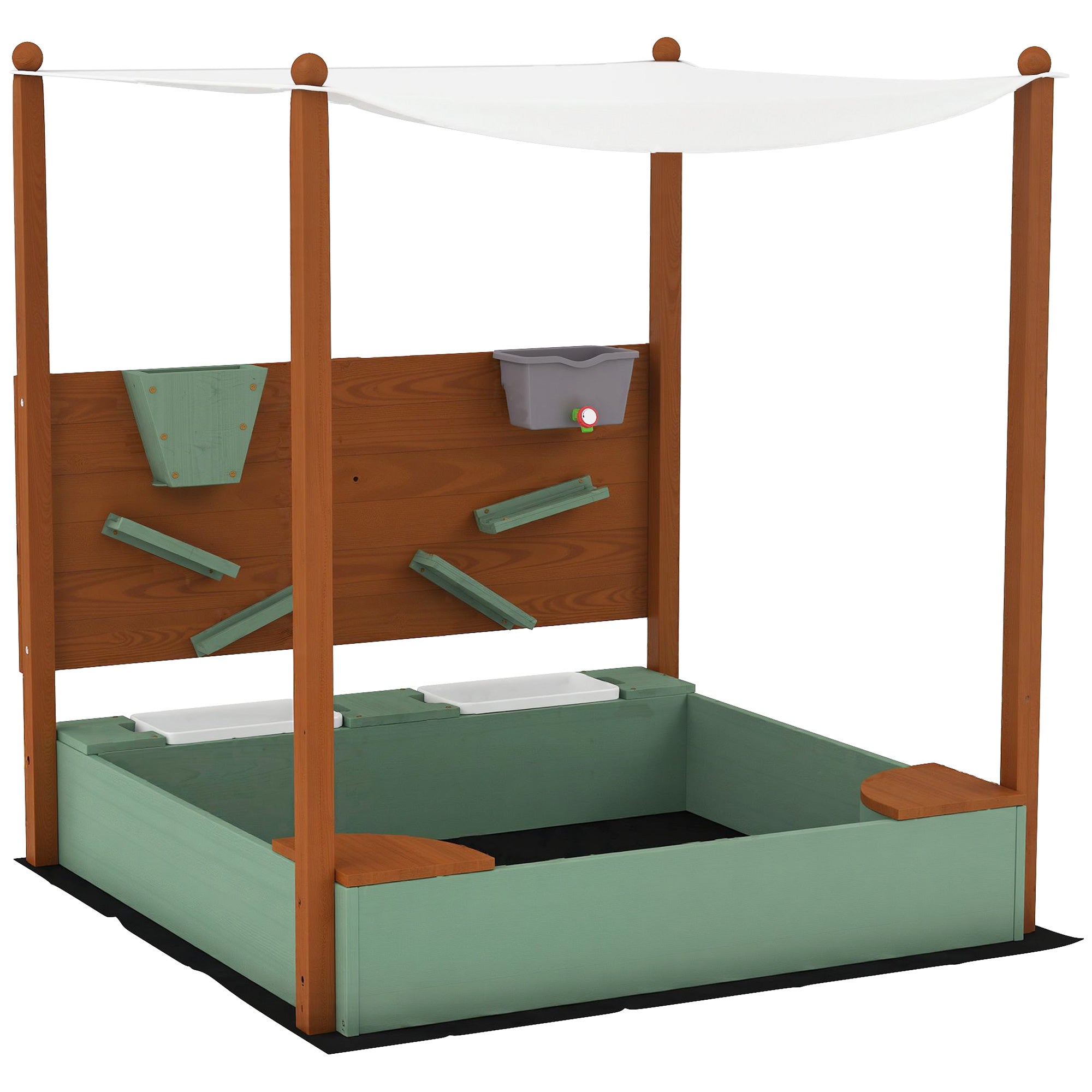 Sandbox with Cover 116 x 112.5 cm Made of Impregnated Solid Wood Children's Sandbox with Benches Ground Cover Sand Toys, Sandpit for Outdoor Terrace Balcony Garden