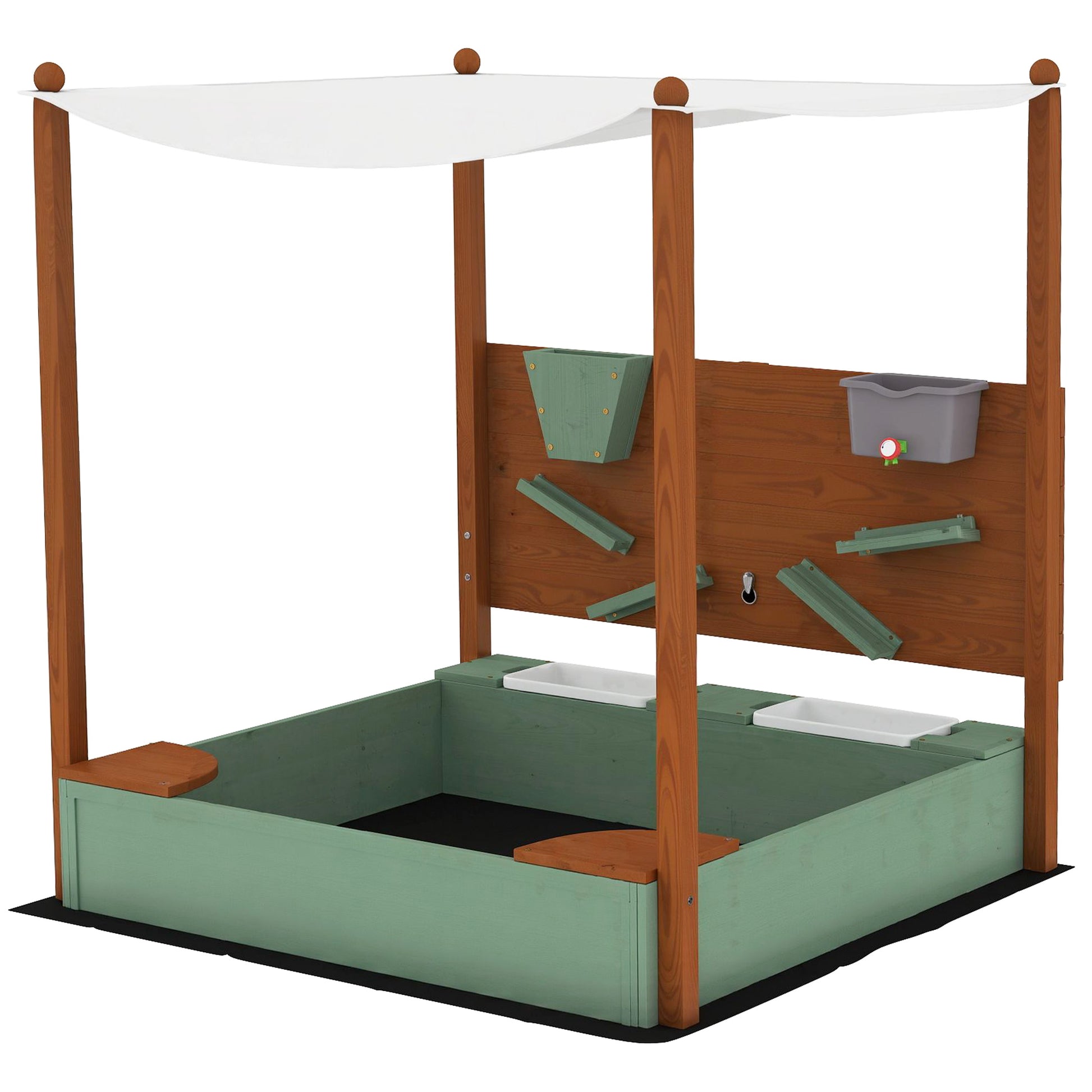 Sandbox with Cover 116 x 112.5 cm Made of Impregnated Solid Wood Children's Sandbox with Benches Ground Cover Sand Toys, Sandpit for Outdoor Terrace Balcony Garden