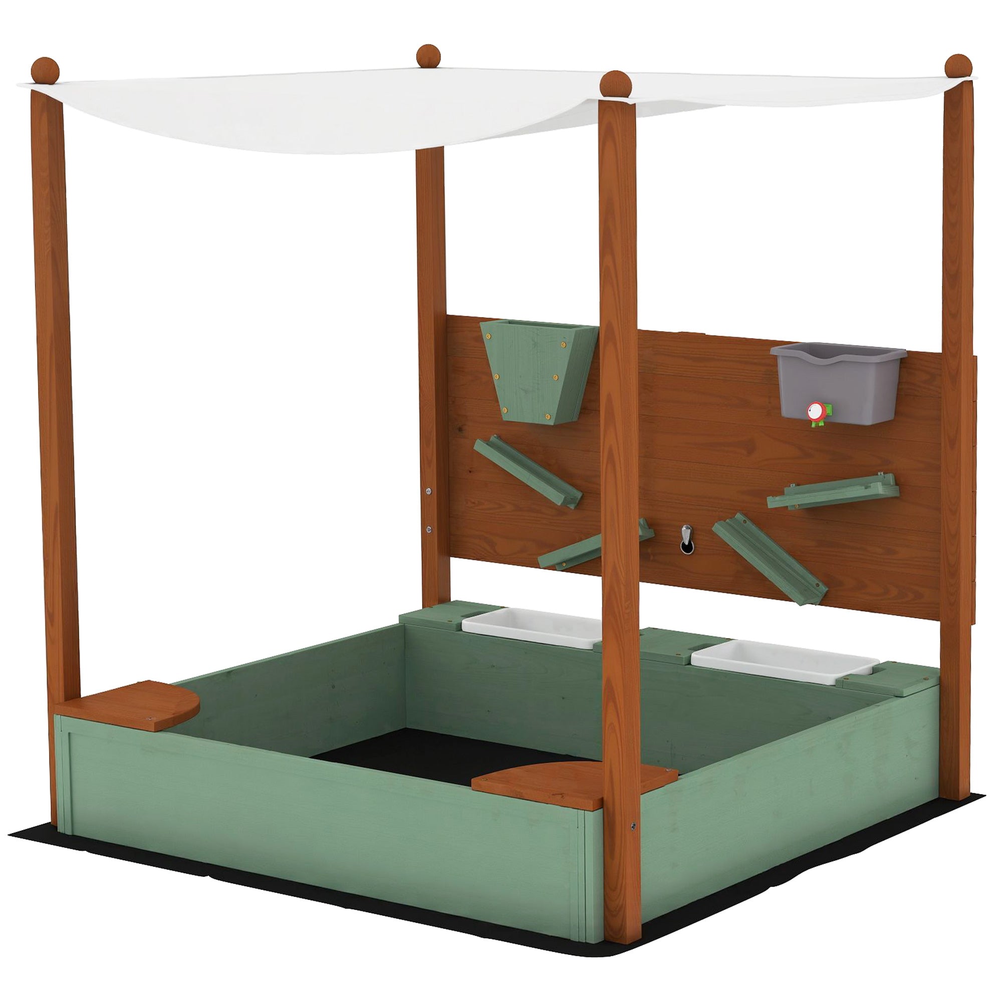 Sandbox with Cover 116 x 112.5 cm Made of Impregnated Solid Wood Children's Sandbox with Benches Ground Cover Sand Toys, Sandpit for Outdoor Terrace Balcony Garden