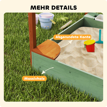 Sandbox with Cover 116 x 112.5 cm Made of Impregnated Solid Wood Children's Sandbox with Benches Ground Cover Sand Toys, Sandpit for Outdoor Terrace Balcony Garden