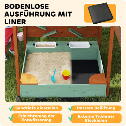 Sandbox with Cover 116 x 112.5 cm Made of Impregnated Solid Wood Children's Sandbox with Benches Ground Cover Sand Toys, Sandpit for Outdoor Terrace Balcony Garden