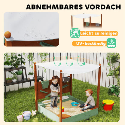 Sandbox with Cover 116 x 112.5 cm Made of Impregnated Solid Wood Children's Sandbox with Benches Ground Cover Sand Toys, Sandpit for Outdoor Terrace Balcony Garden