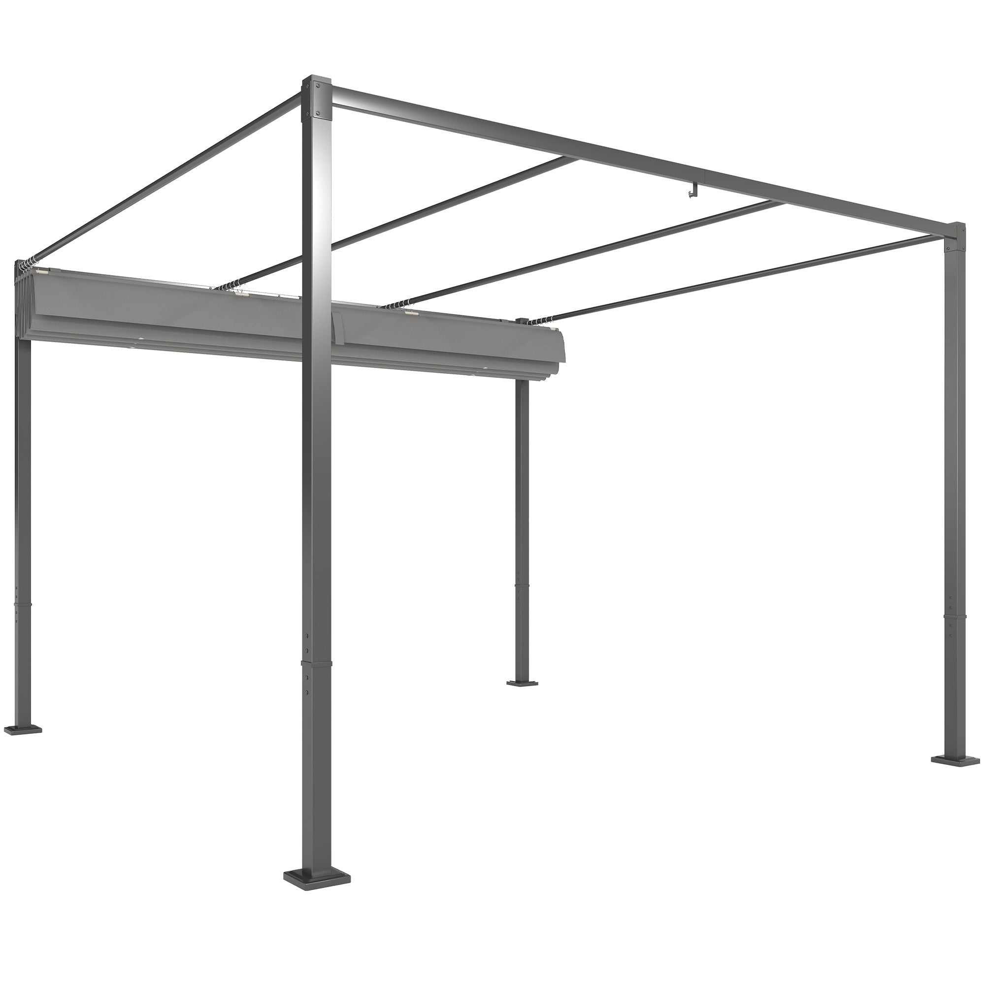 Retractable Sliding Pergola 3 x 3 m — 180 g/m² UV-Resistant Polyester Canopy, Magnetic Fastening, Powder-Coated Steel Frame, Gray