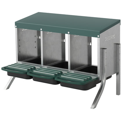 3-Compartment Rollaway Nesting Box for Chickens, Ventilated with Drainage, Fits 3 Hens, 85 x 54.6 x 61 cm (33.5 x 21.5 x 24 in), Silver/Green