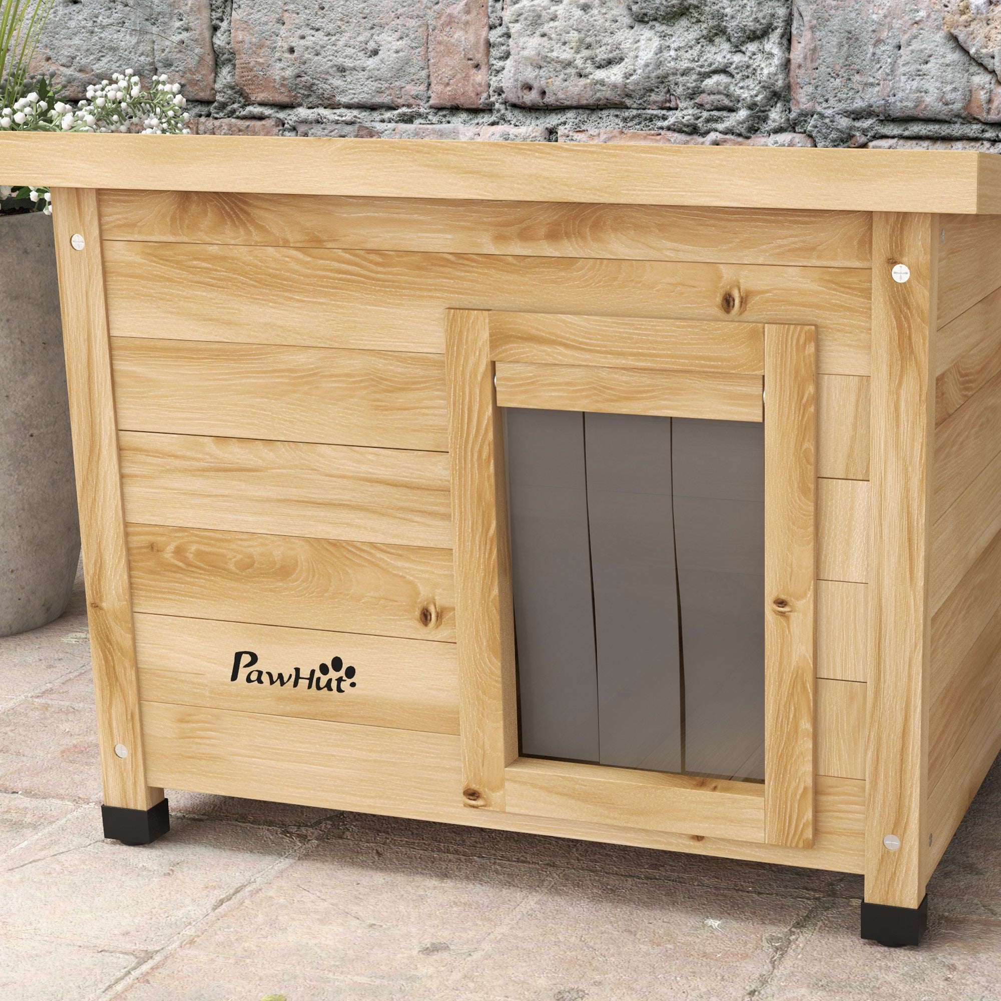 Wooden Outdoor Cat House Winterproof Waterproof Cat Shelter with Asphalt Roof Window Door Curtain Elevated Cat Cave Shelter Outdoor Cat Box for Outdoor Garden Balcony 57 x 45 x 43 cm Yellow