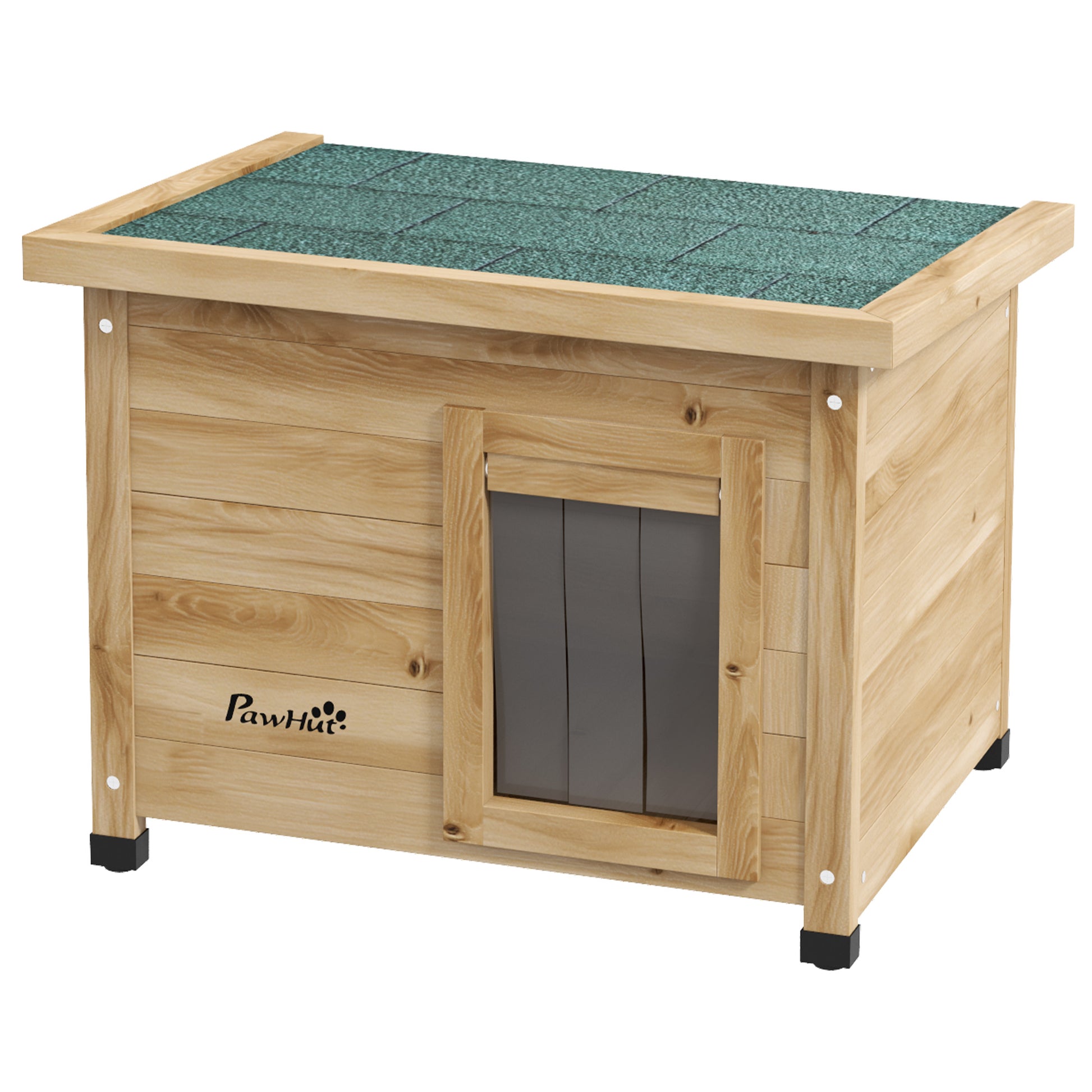 Wooden Outdoor Cat House Winterproof Waterproof Cat Shelter with Asphalt Roof Window Door Curtain Elevated Cat Cave Shelter Outdoor Cat Box for Outdoor Garden Balcony 57 x 45 x 43 cm Yellow