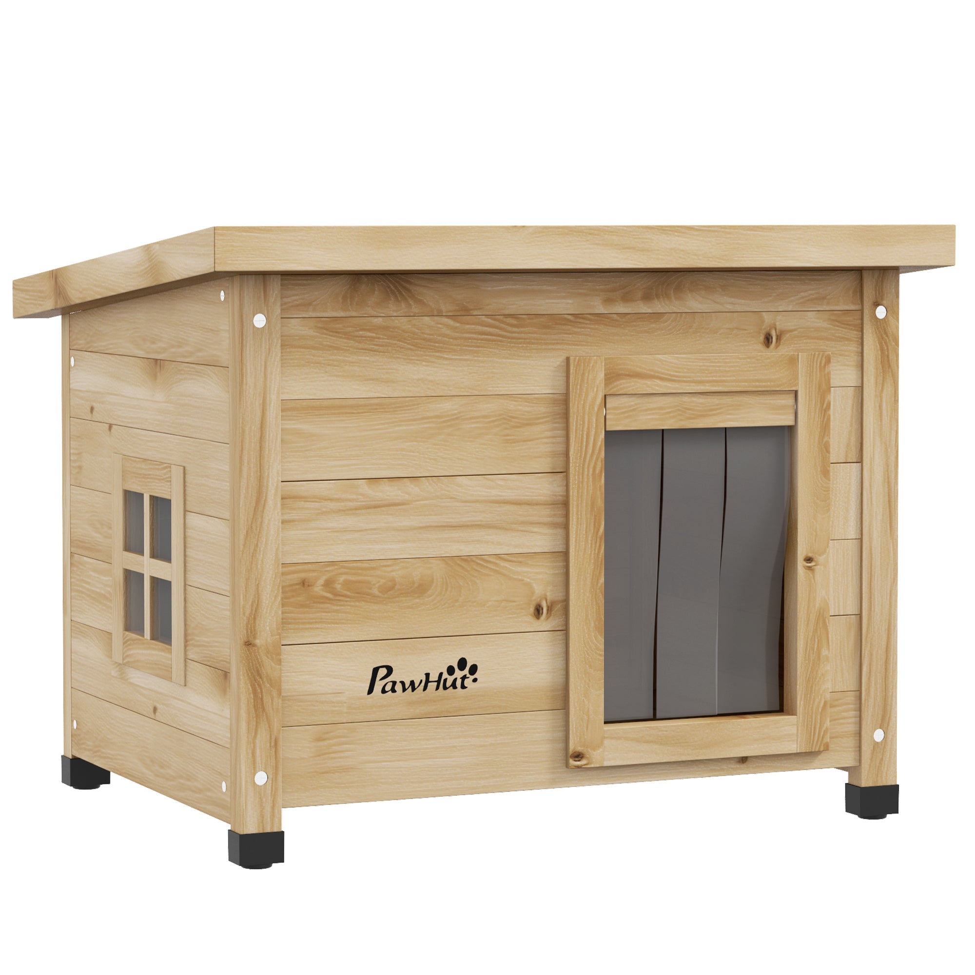 Wooden Outdoor Cat House Winterproof Waterproof Cat Shelter with Asphalt Roof Window Door Curtain Elevated Cat Cave Shelter Outdoor Cat Box for Outdoor Garden Balcony 57 x 45 x 43 cm Yellow