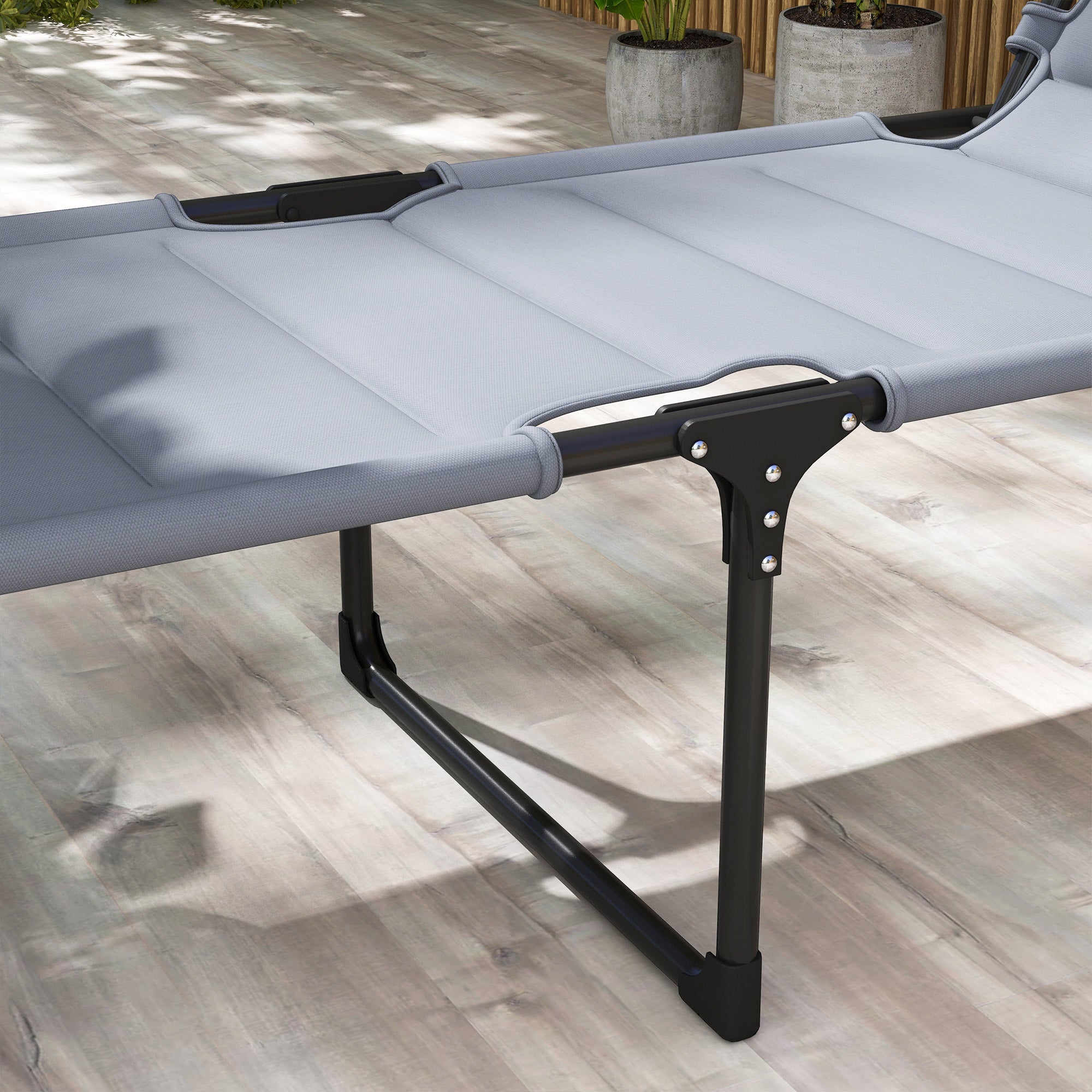 Folding Sun Lounger Outdoor Lounge Chair with Adjustable Canopy 4-Level Adjustable Backrest and Headrest for Terrace Pool 70x200x45 cm Gray