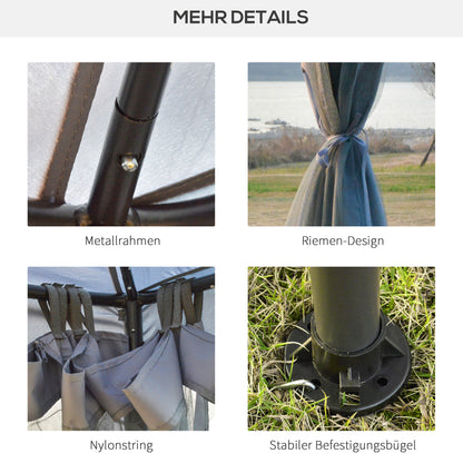 Pavilion with Double Roof, Approx. 3x3 m Waterproof Stable Winterproof Garden Pavilion with Mosquito Net, Side Panels, Metal Garden Pavilion, for Garden, Terrace, Light Gray