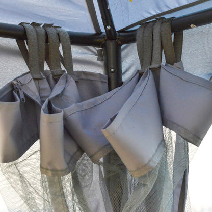 Pavilion with Double Roof, Approx. 3x3 m Waterproof Stable Winterproof Garden Pavilion with Mosquito Net, Side Panels, Metal Garden Pavilion, for Garden, Terrace, Light Gray