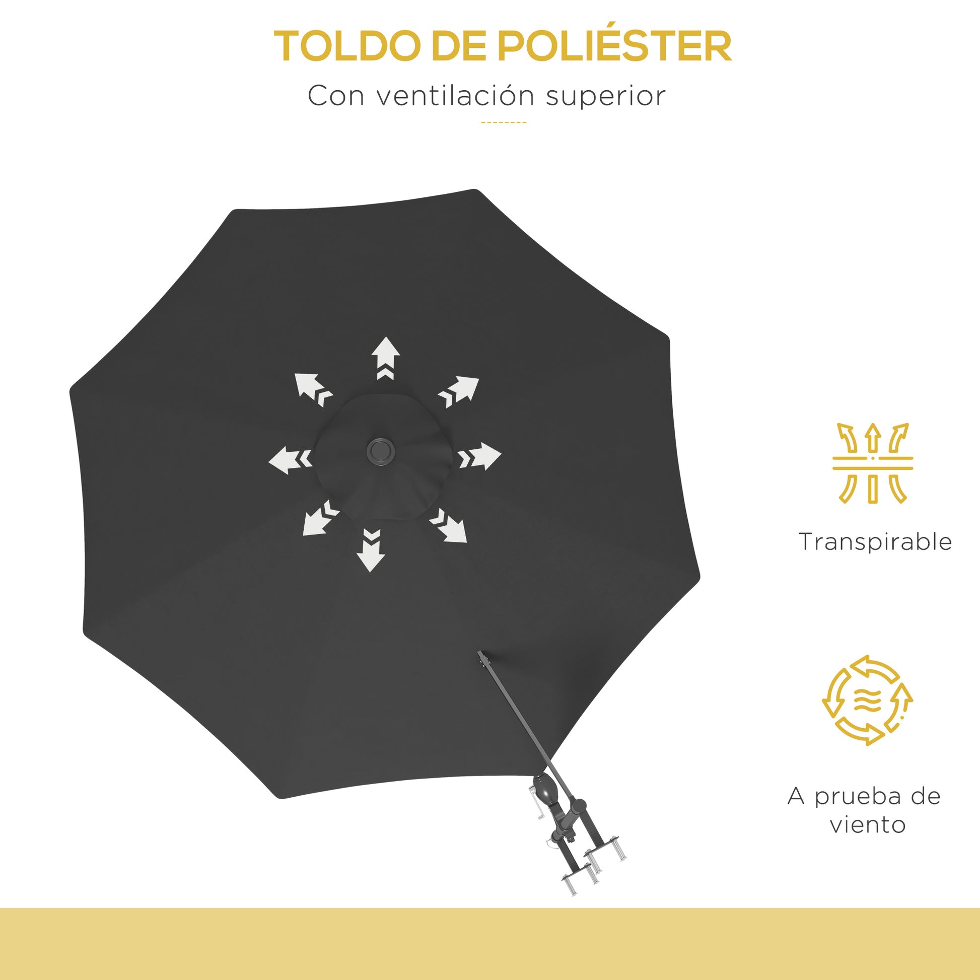 292 cm Rotating Wall Umbrella 180° Outdoor Terrace Umbrella with Crank Metal Bar Umbrella and Ventilation for Beach Garden Outdoor Patio Dark Gray