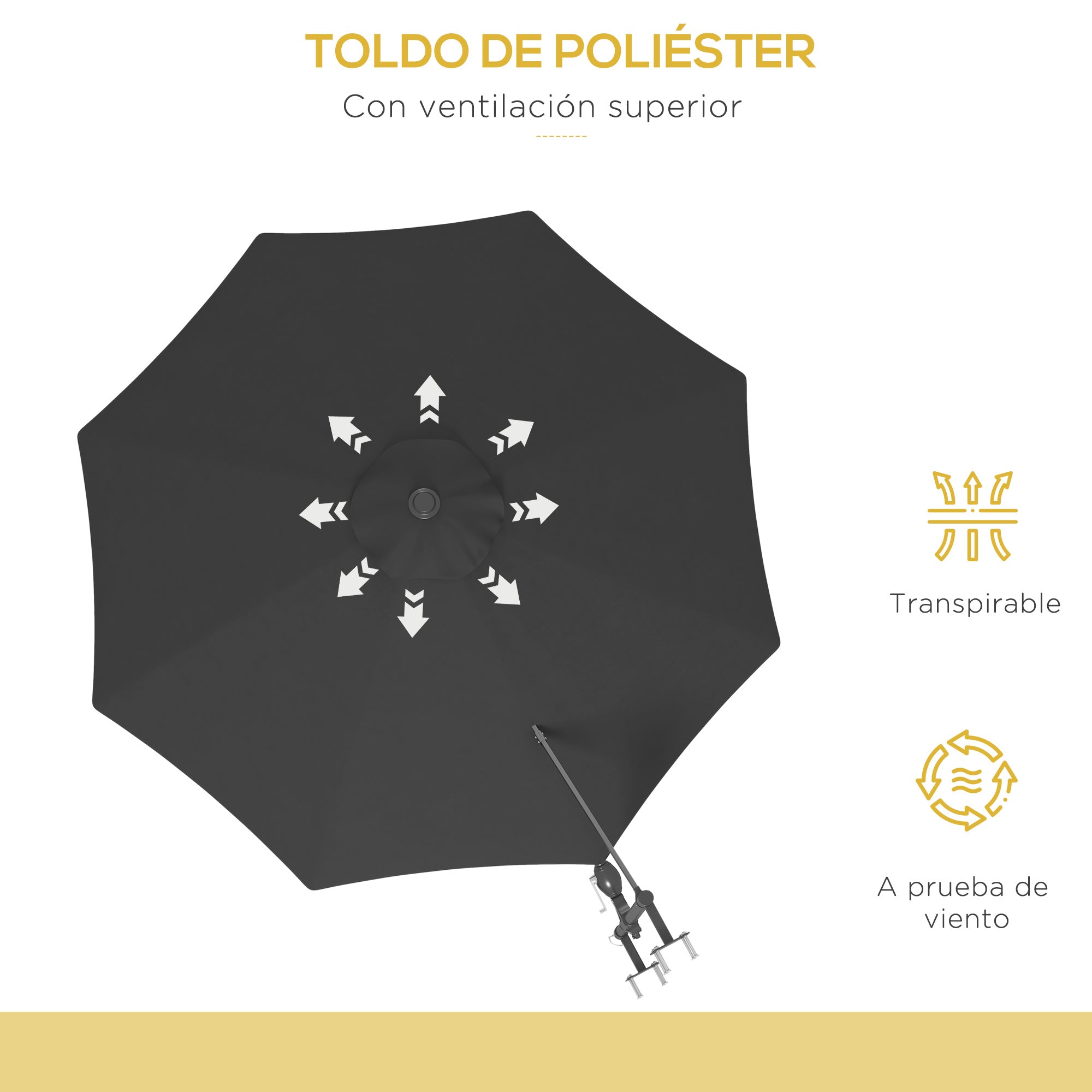 292 cm Rotating Wall Umbrella 180° Outdoor Terrace Umbrella with Crank Metal Bar Umbrella and Ventilation for Beach Garden Outdoor Patio Dark Gray