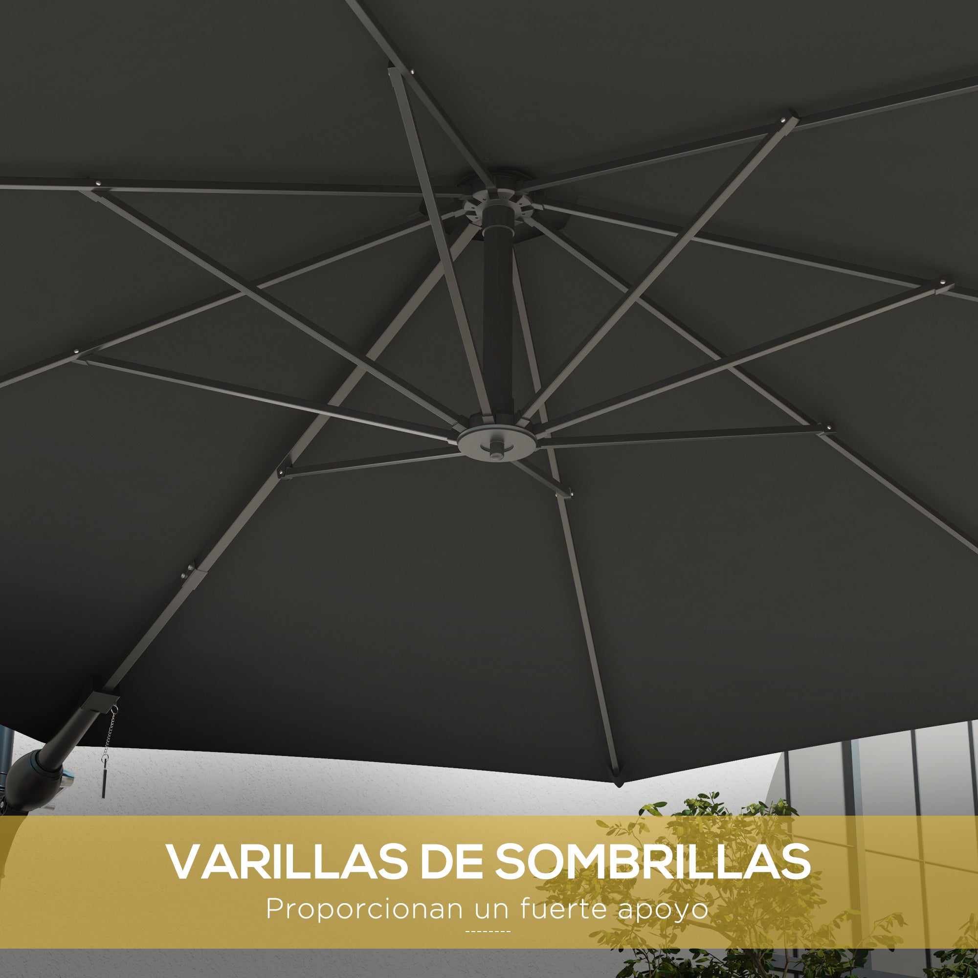 292 cm Rotating Wall Umbrella 180° Outdoor Terrace Umbrella with Crank Metal Bar Umbrella and Ventilation for Beach Garden Outdoor Patio Dark Gray