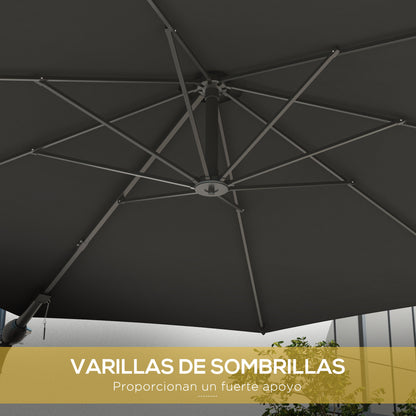 292 cm Rotating Wall Umbrella 180° Outdoor Terrace Umbrella with Crank Metal Bar Umbrella and Ventilation for Beach Garden Outdoor Patio Dark Gray