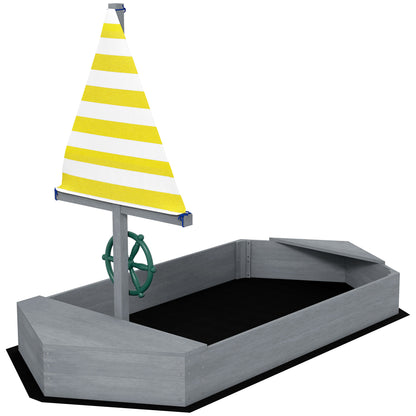 Wooden Kids Sandbox Sailboat Shaped Children's Sandbox with Flag and Rudder for Patio Garden 190x90x138 cm Dark Gray