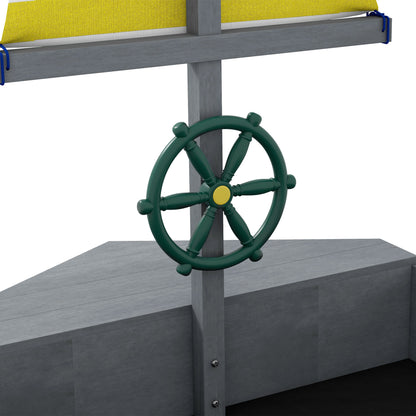 Wooden Kids Sandbox Sailboat Shaped Children's Sandbox with Flag and Rudder for Patio Garden 190x90x138 cm Dark Gray