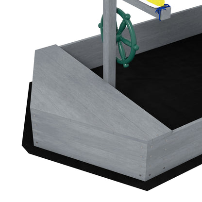 Wooden Kids Sandbox Sailboat Shaped Children's Sandbox with Flag and Rudder for Patio Garden 190x90x138 cm Dark Gray