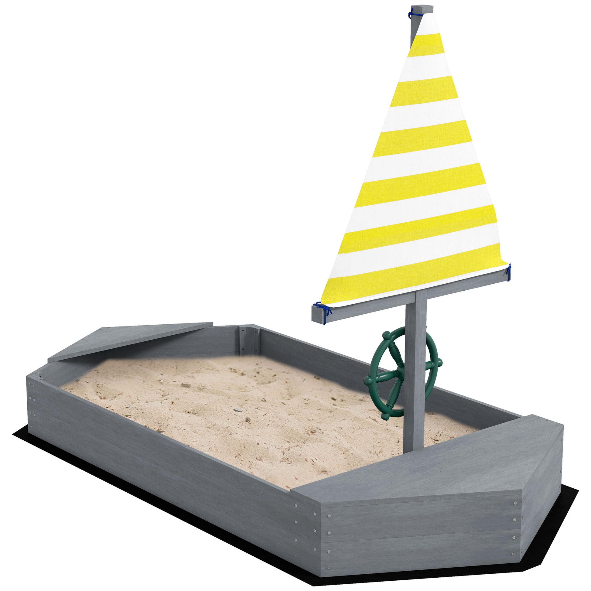 Wooden Kids Sandbox Sailboat Shaped Children's Sandbox with Flag and Rudder for Patio Garden 190x90x138 cm Dark Gray