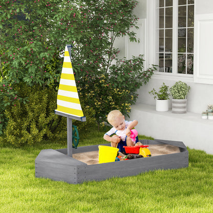 Wooden Kids Sandbox Sailboat Shaped Children's Sandbox with Flag and Rudder for Patio Garden 190x90x138 cm Dark Gray