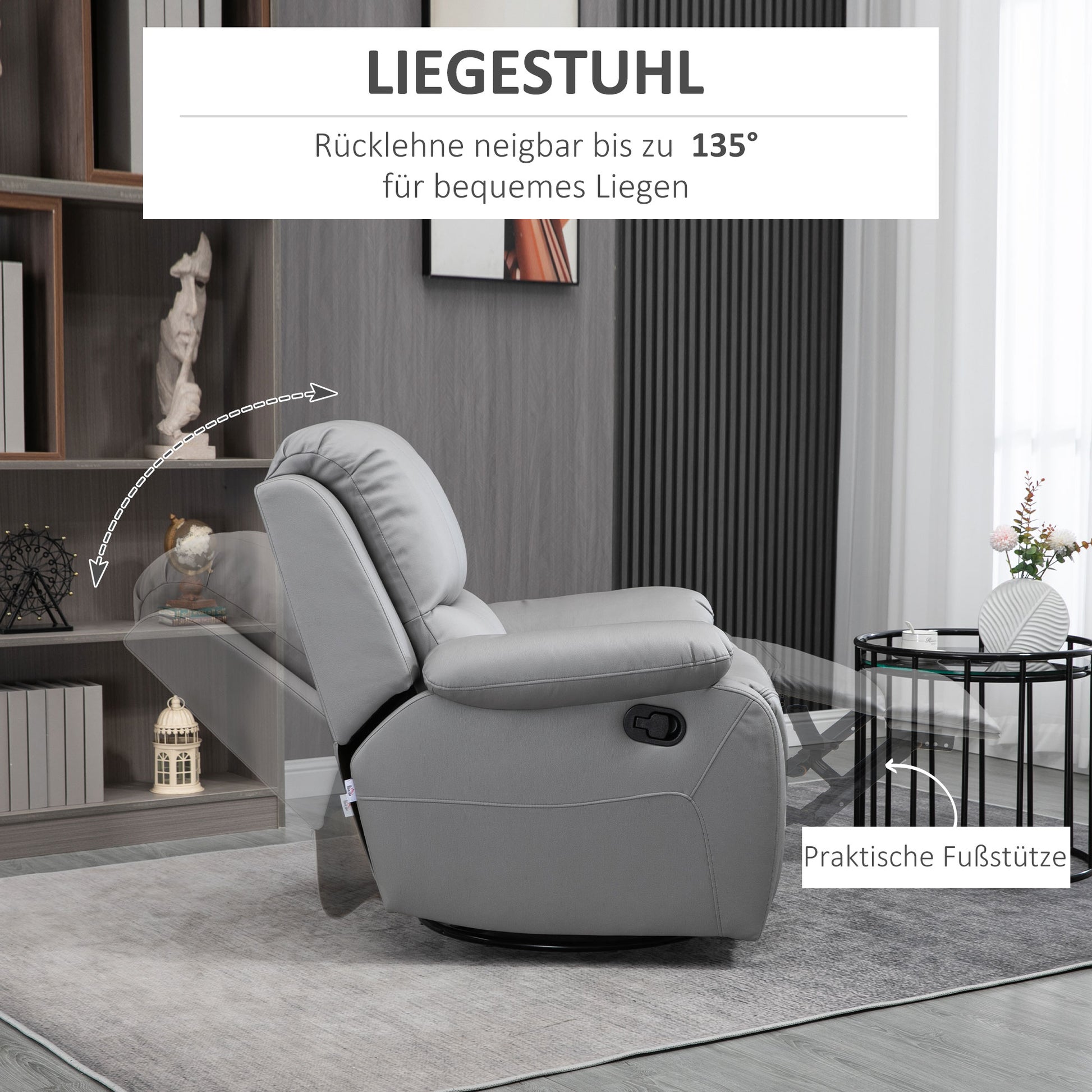 Recliner Chair TV Armchair with Reclining Function, Footrest, Swivel TV Armchair with Pocket Spring System for Living Room, Bedroom, Grey
