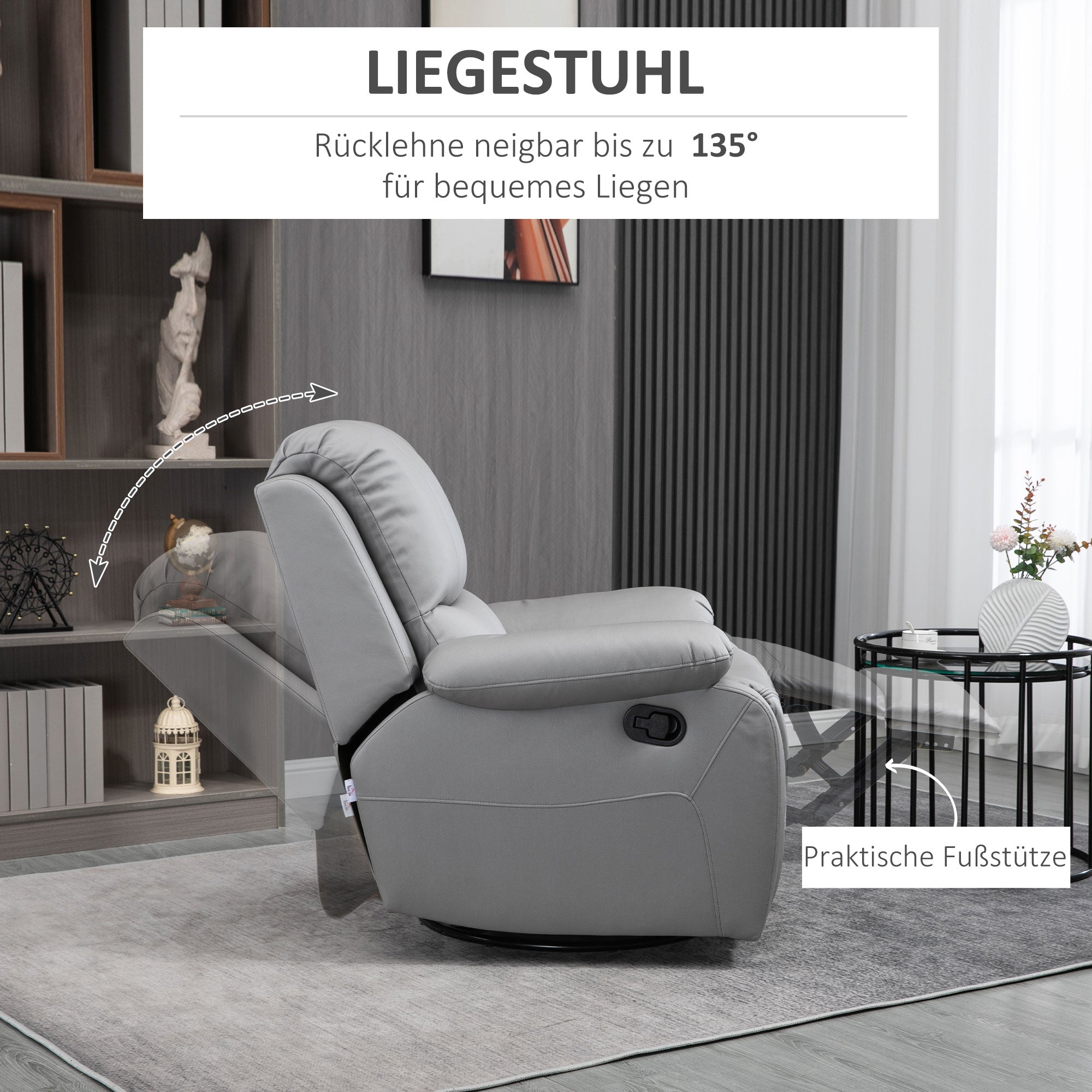 Recliner Chair TV Armchair with Reclining Function, Footrest, Swivel TV Armchair with Pocket Spring System for Living Room, Bedroom, Grey