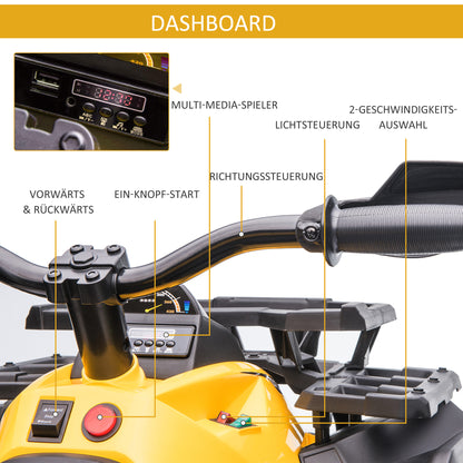 Electric Quad for Kids, 12V 10Ah Kids' Quad with Forward, Reverse Function, 2 Motors, USB Connection, MP3 Music Player, Kids Vehicle with Headlight 3-8 km/h, for 3-5 Years, Yellow