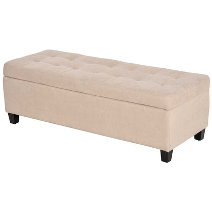 Bench, Upholstered Storage Bench, Bed Bench with Lid, Linen Look, Trunk Bench, Storage Bench for Living Room, Bedroom, Beige, 125 x 49 x 41.5 cm