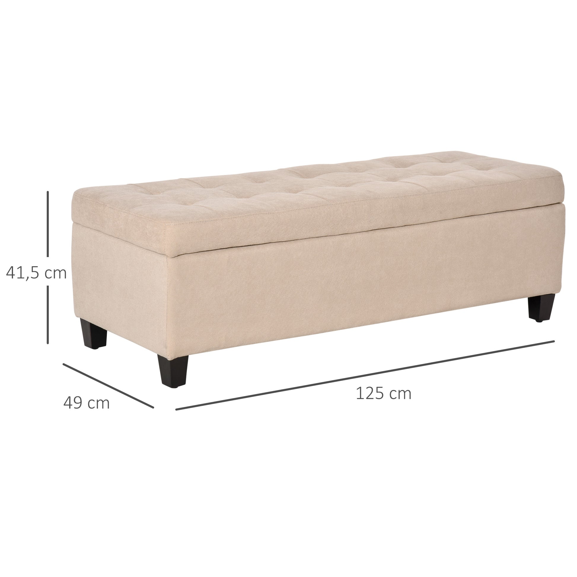 Bench, Upholstered Storage Bench, Bed Bench with Lid, Linen Look, Trunk Bench, Storage Bench for Living Room, Bedroom, Beige, 125 x 49 x 41.5 cm