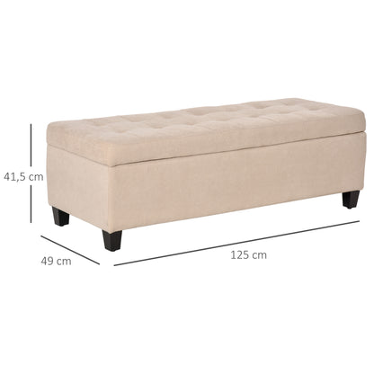 Bench, Upholstered Storage Bench, Bed Bench with Lid, Linen Look, Trunk Bench, Storage Bench for Living Room, Bedroom, Beige, 125 x 49 x 41.5 cm