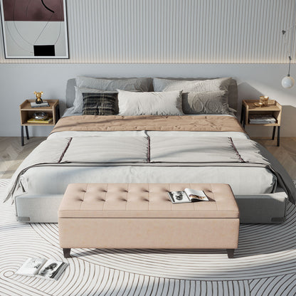 Bench, Upholstered Storage Bench, Bed Bench with Lid, Linen Look, Trunk Bench, Storage Bench for Living Room, Bedroom, Beige, 125 x 49 x 41.5 cm