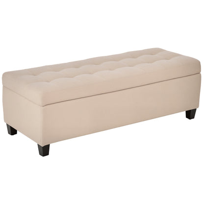 Bench, Upholstered Storage Bench, Bed Bench with Lid, Linen Look, Trunk Bench, Storage Bench for Living Room, Bedroom, Beige, 125 x 49 x 41.5 cm