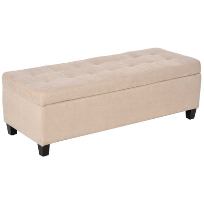 Bench, Upholstered Storage Bench, Bed Bench with Lid, Linen Look, Trunk Bench, Storage Bench for Living Room, Bedroom, Beige, 125 x 49 x 41.5 cm