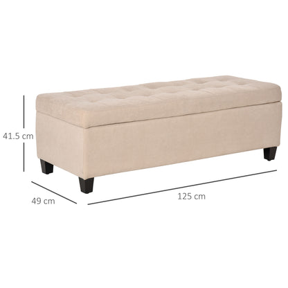 Bench, Upholstered Storage Bench, Bed Bench with Lid, Linen Look, Trunk Bench, Storage Bench for Living Room, Bedroom, Beige, 125 x 49 x 41.5 cm