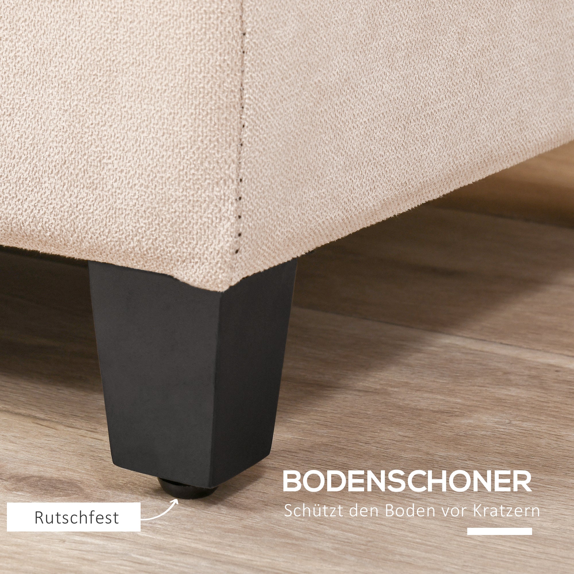 Bench, Upholstered Storage Bench, Bed Bench with Lid, Linen Look, Trunk Bench, Storage Bench for Living Room, Bedroom, Beige, 125 x 49 x 41.5 cm