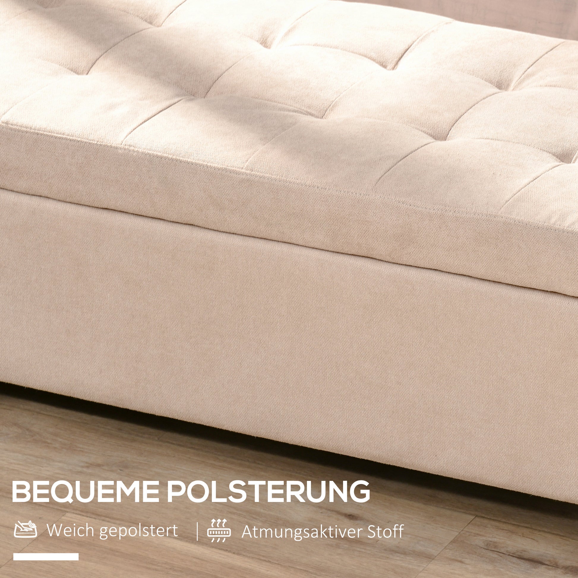 Bench, Upholstered Storage Bench, Bed Bench with Lid, Linen Look, Trunk Bench, Storage Bench for Living Room, Bedroom, Beige, 125 x 49 x 41.5 cm